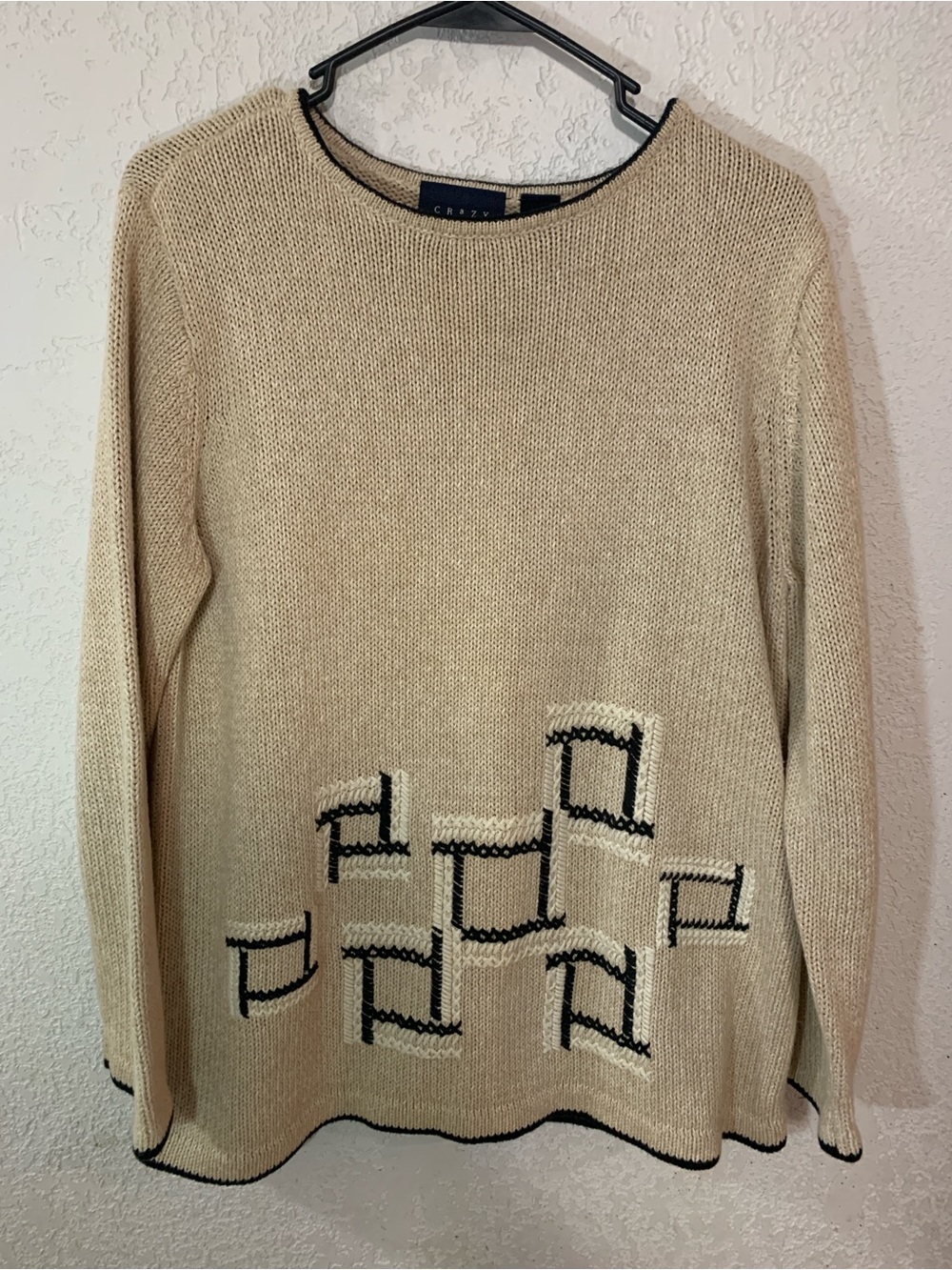 Liz Claiborne Beige Crewneck Sweater with Black Trim